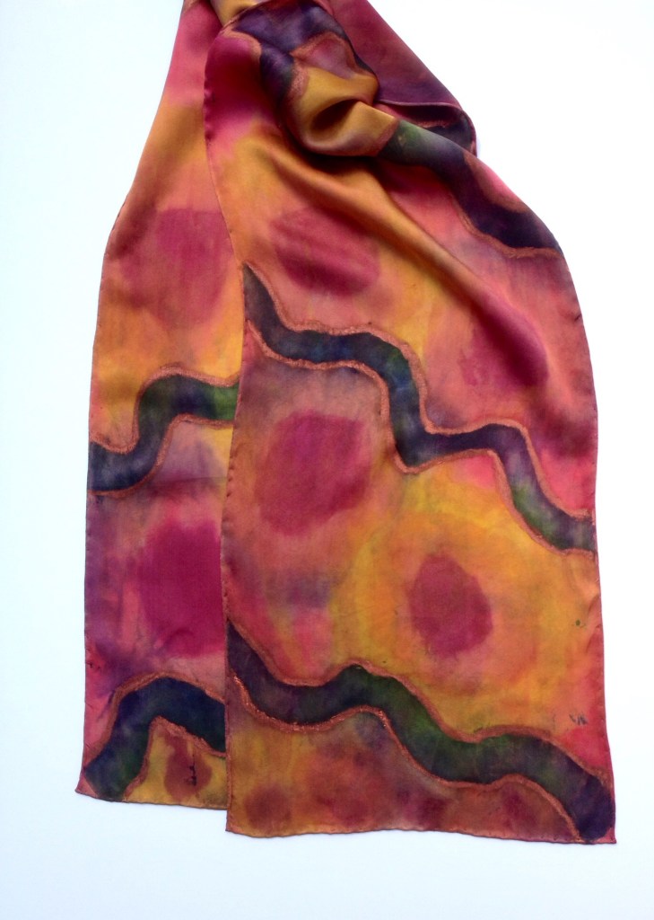 Hand painted natural dyes with added fabric paintstik highlights